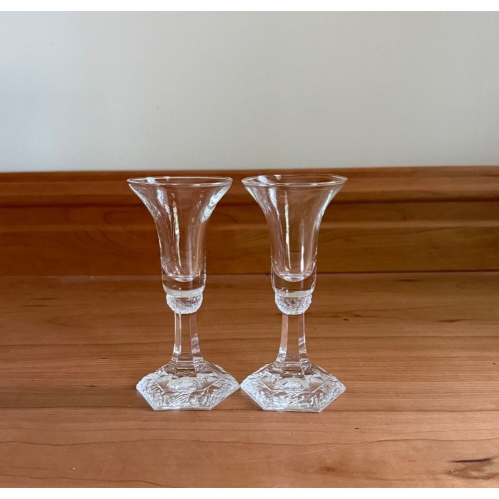 ROSENTHAL GROUP CLASSIC ROSE CRYSTAL CANDLESTICK HOLDER SET 2 FROSTED FLOWER RIM
